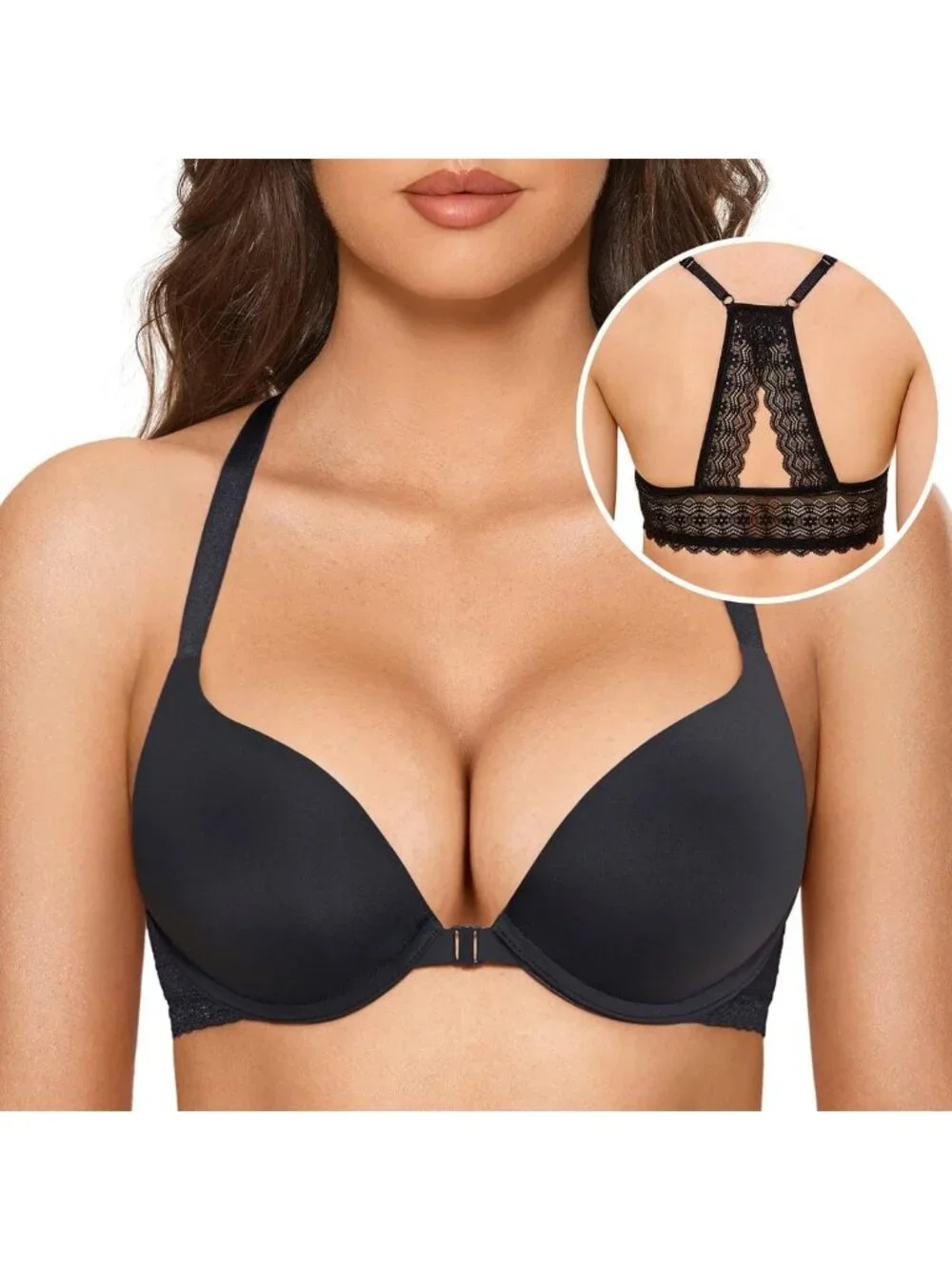 Women's Push Up Bra - Front Closure, Racerback Style, Comfortable Fit